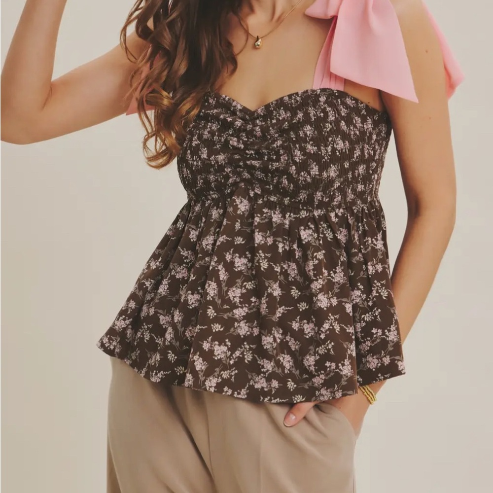 Floral Brown and Pink Women's Top